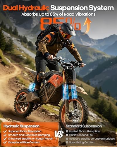 3500W Peak Electric Dirt Bike for Adults & Teens – 38 MPH Off-Road E-Bike, Up to 60 Miles Range, Hydraulic Suspension