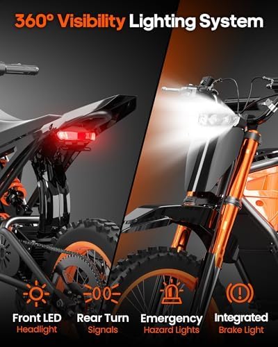 3500W Peak Electric Dirt Bike for Adults & Teens – 38 MPH Off-Road E-Bike, Up to 60 Miles Range, Hydraulic Suspension