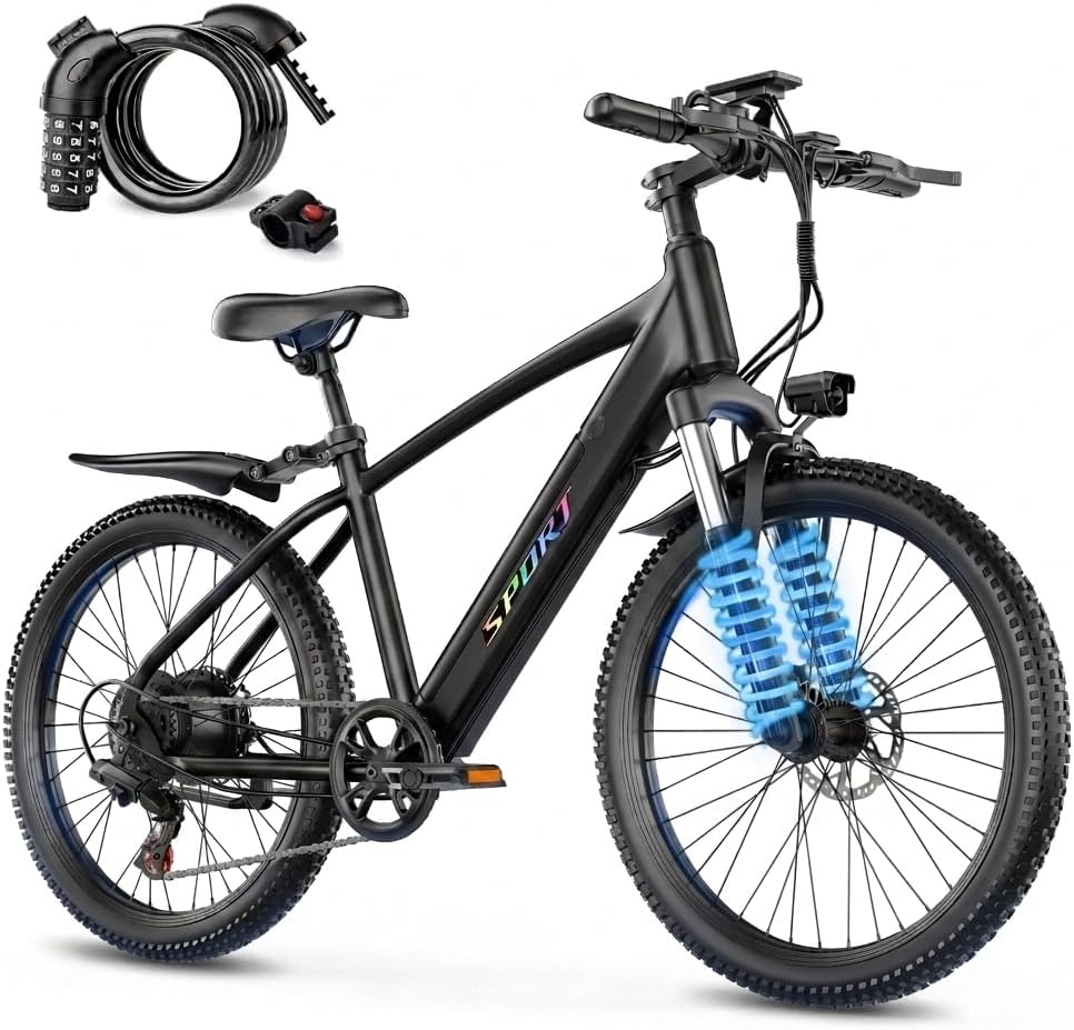 1500W Peak Electric Bike for Adults – Step-Through Commuter E-Bike with 7-Speed Gear System, 26-Inch Wheels, Up to 25 MPH & 65-Mile Range