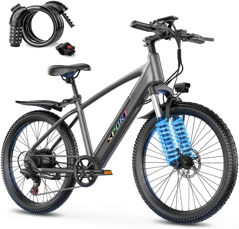 1500W Peak Electric Bike for Adults – Step-Through Commuter E-Bike with 7-Speed Gear System, 26-Inch Wheels, Up to 25 MPH & 65-Mile Range