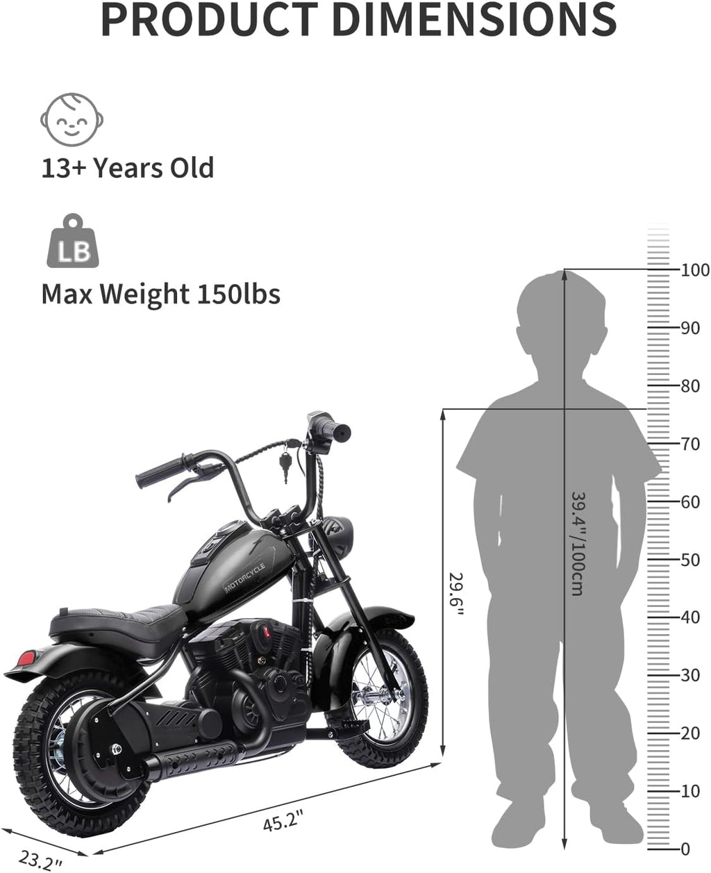 Kids Electric Dirt Bike 250W Chain-Driven Motor, 14-15 MPH Top Speed, LED Lights, Handbrake & Shock Absorbers, 150 lbs Capacity, Black