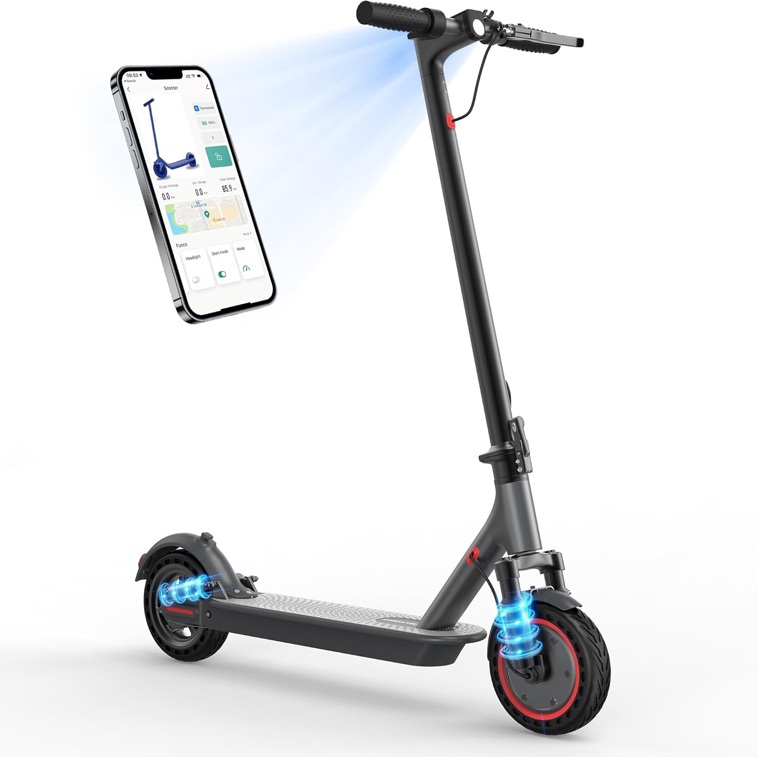 Electric Scooter for Adults – 350W/500W Motor, 19–22 MPH, Up to 28 Miles Range, Folding Design with Dual Suspension & App Control