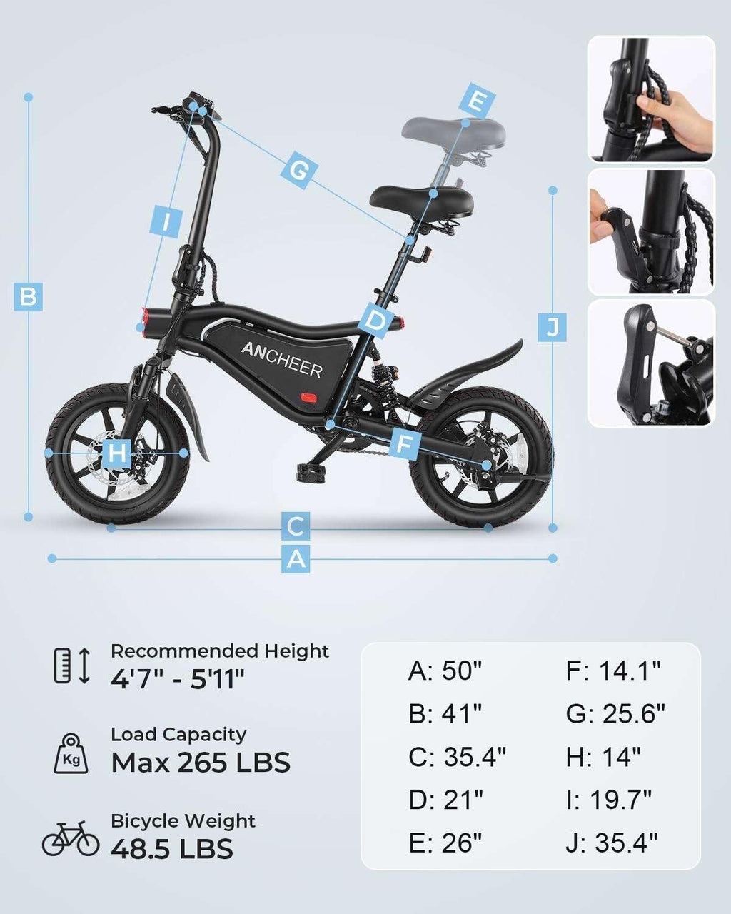 14-Inch Folding Electric Bike for Teens & Adults – 500W Motor, Compact City E-Bike with Triple Shock Absorption, Cruise Control & Brake Taillight