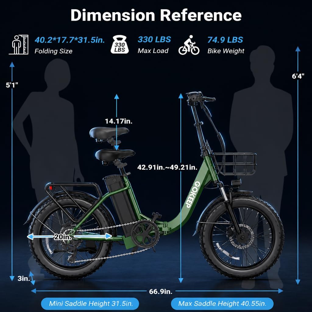 1800W Foldable Electric Bike for Adults, 86 Miles PAS Range, 52V 18.2Ah
