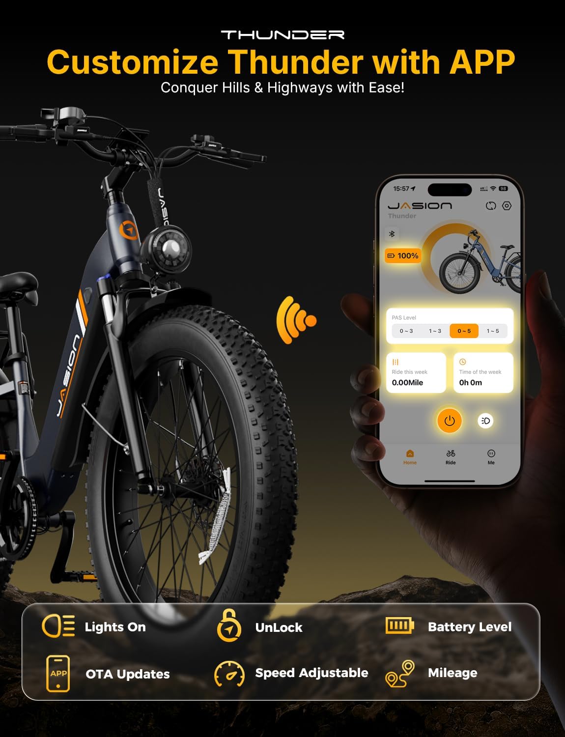 Jasion Thunder PRO 2000W Electric Bike for Adults – 26" Fat Tire eBike, 35 MPH, Up to 90 Miles Range, 1040Wh Battery, 500 lbs Capacity