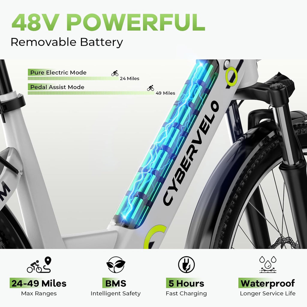 26" Electric Bike for Adults, 750W Peak Motor, Up to 80-Mile Range, 7-Speed All-Terrain E-Bike