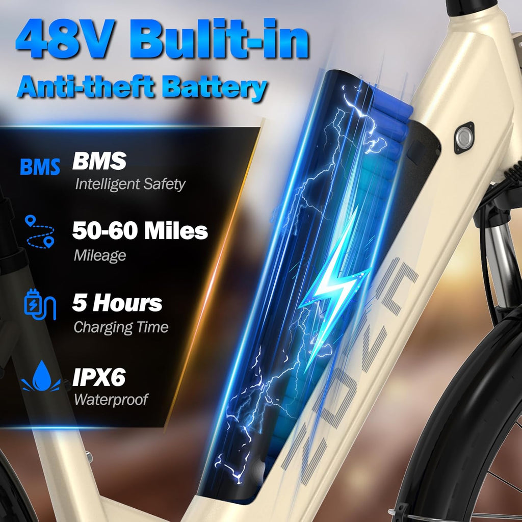 Step-Through Electric Bike for Adults, 1000W Peak Motor, 7-Speed Commuter E-Bike with Rear Cargo Rack