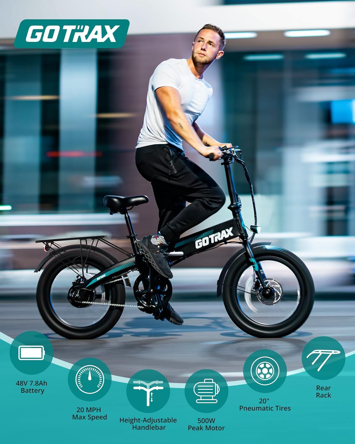 20" Folding Electric Bike for Adults, 500W Peak Motor, Up to 40-Mile Range, Compact Commuter E-Bike with LCD Display