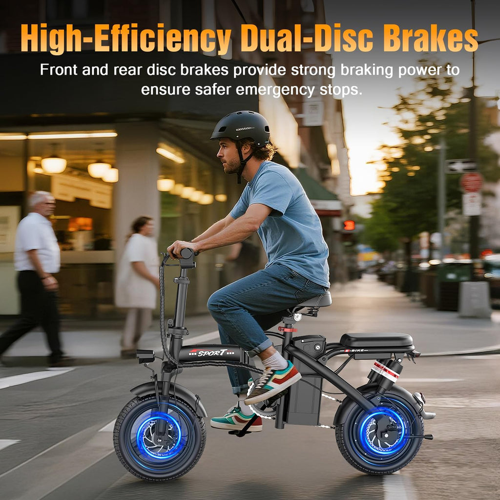 Folding Electric Bike for Adults & Teens with 800/1200W Peak Motor, 14" Wheels, Dual Suspension, Dual Brakes, 3 Riding Modes & Up to 45 Miles Range