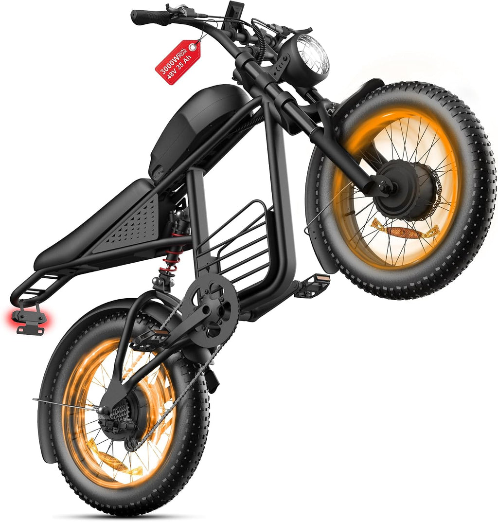 3000W Peak Electric Bike for Adults – 20" Fat Tire Moped E-Bike, 35 MPH Top Speed, Up to 65 Miles Range