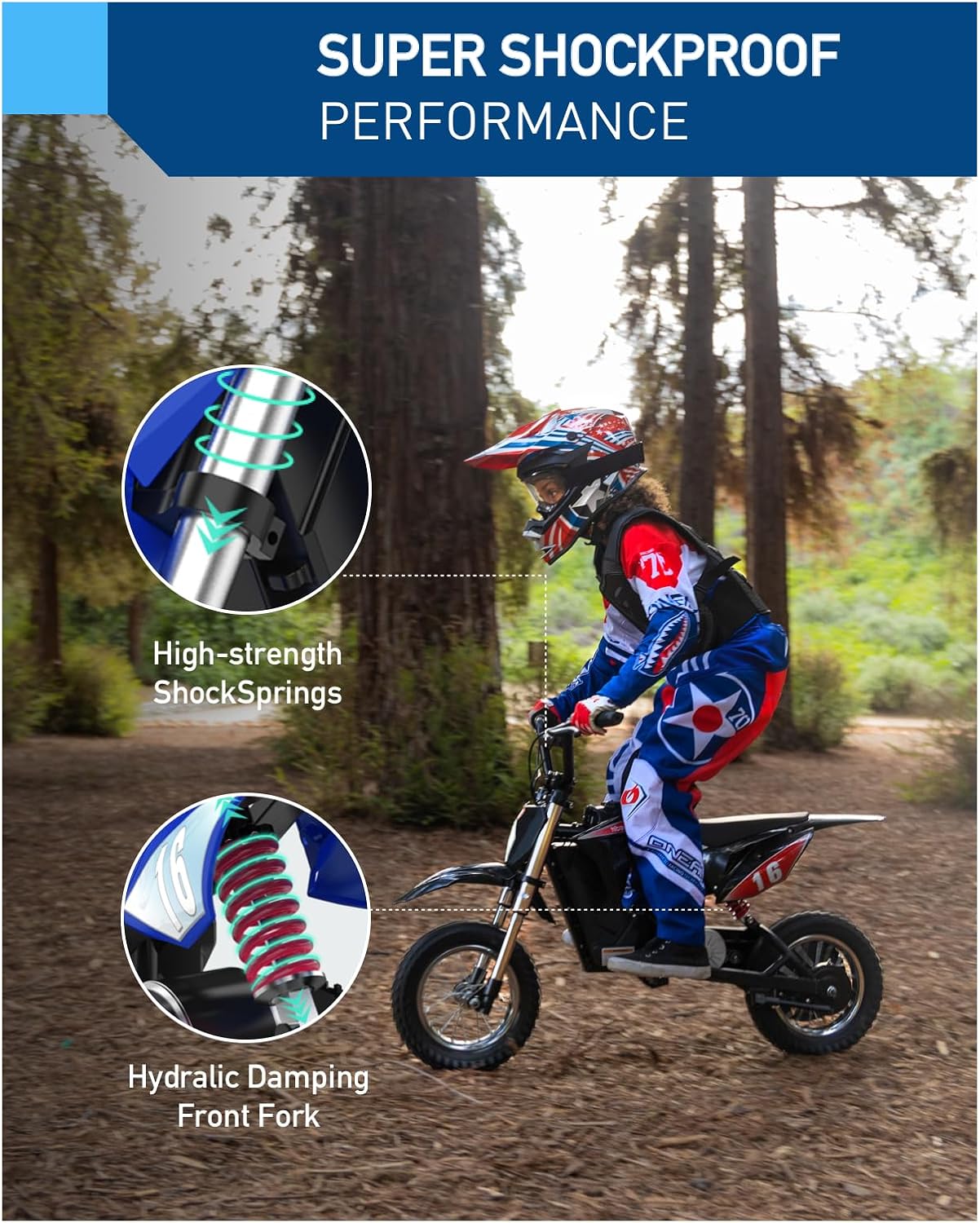 36V Electric Dirt Bike for Kids, 300W Motor, Up to 15.5 MPH, 13.7 Miles Range, 3-Speed Modes, Off-Road Electric Motorcycle for Ages 3–10