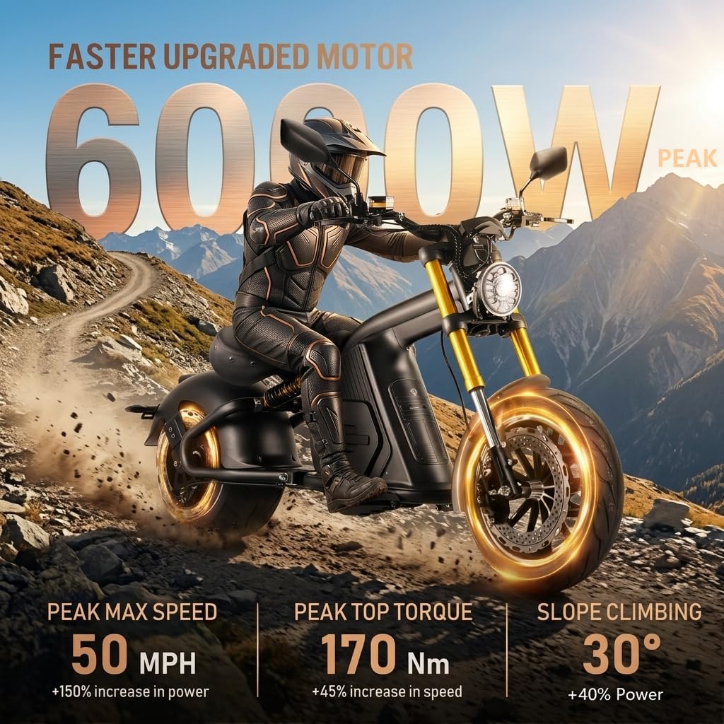 4000W Electric Motorcycle for Adults – 50 MPH Street-Legal E-Motorcycle, Up to 90 Miles Range, Full Suspension