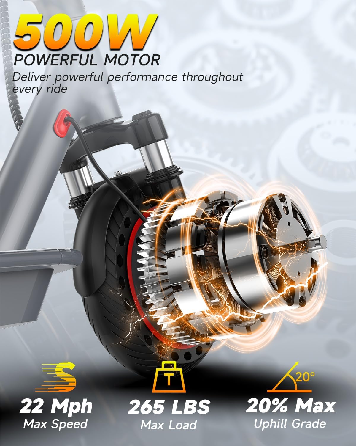 Electric Scooter with Dual Suspensions, 19/22MPH, 500W/800WMotor,