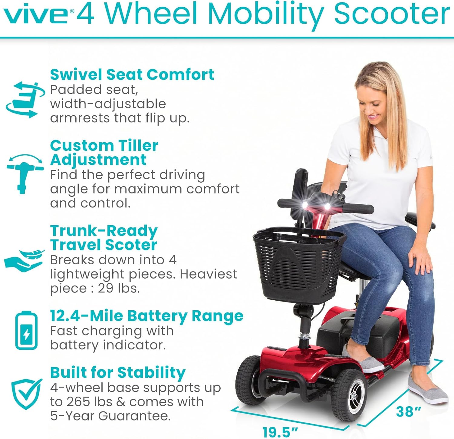 4-Wheel Mobility Scooter for Seniors & Adults – Compact Electric Mobility Chair with Long-Range Battery & Storage Basket