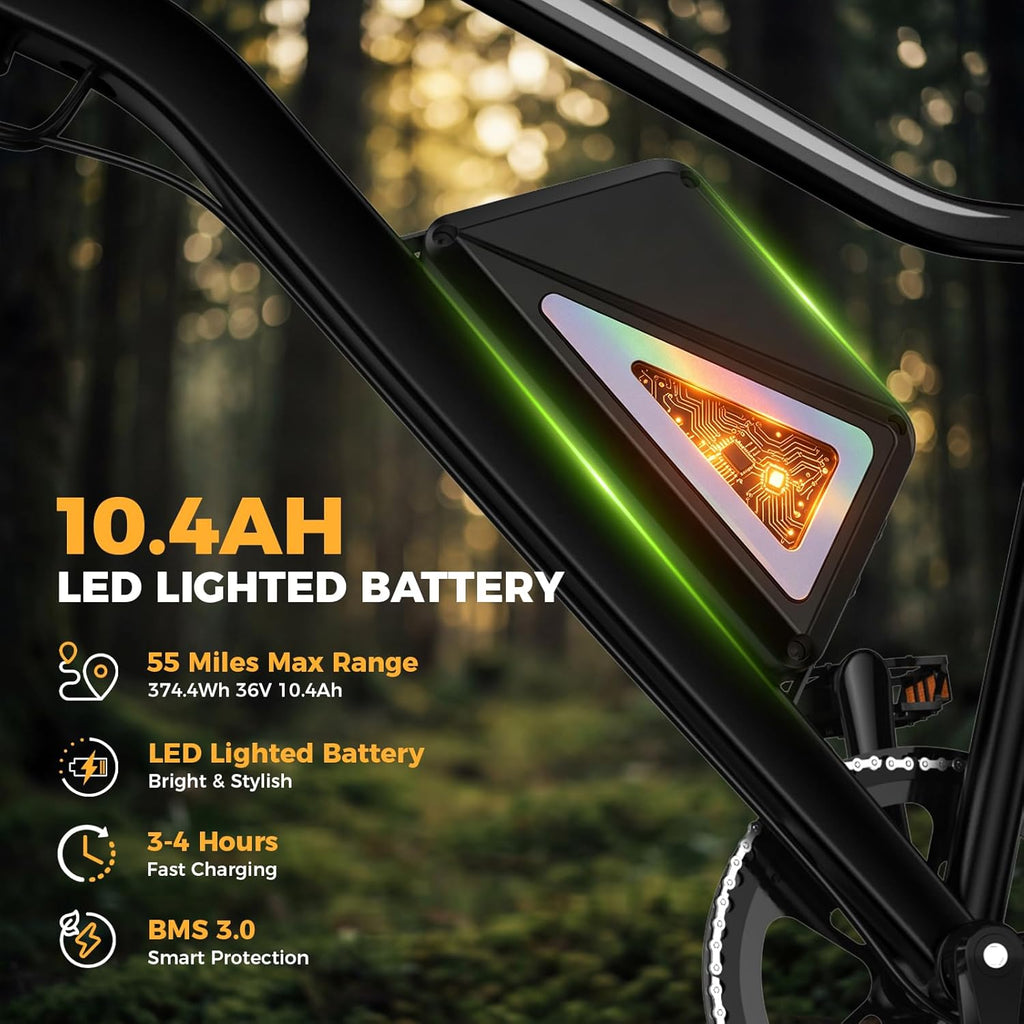 Electric Bike for Adults, 26-Inch & Foldable Commuter E-Bike, Long-Range Electric Bicycle with Multi-Speed Drivetrain and Removable Power System
