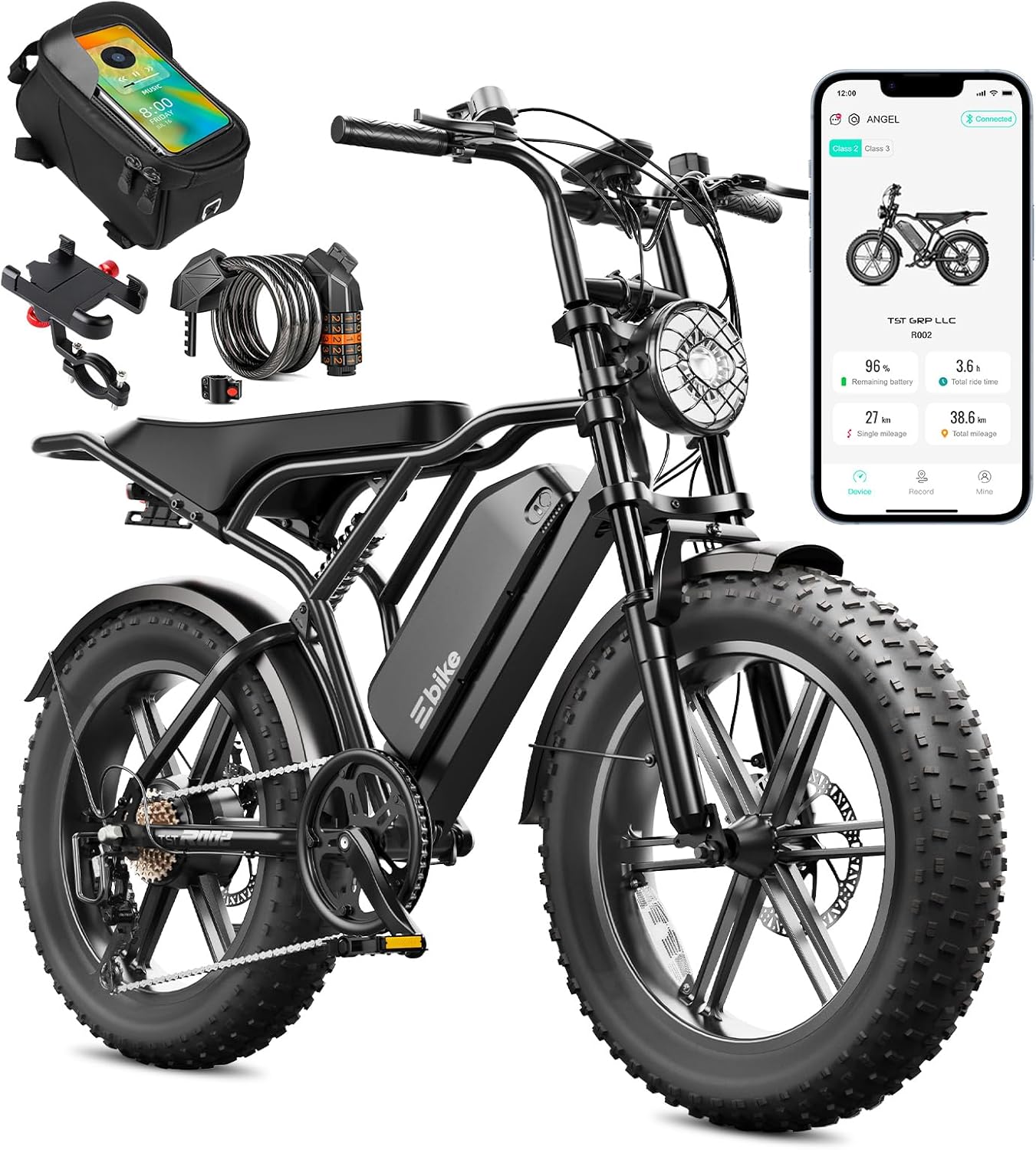 Adult Electric Fat Tire Bike, 1500W Peak Motor, Up to 60-Mile Range, 20" All-Terrain E-Bike with Dual Suspension & 7-Speed Drivetrain
