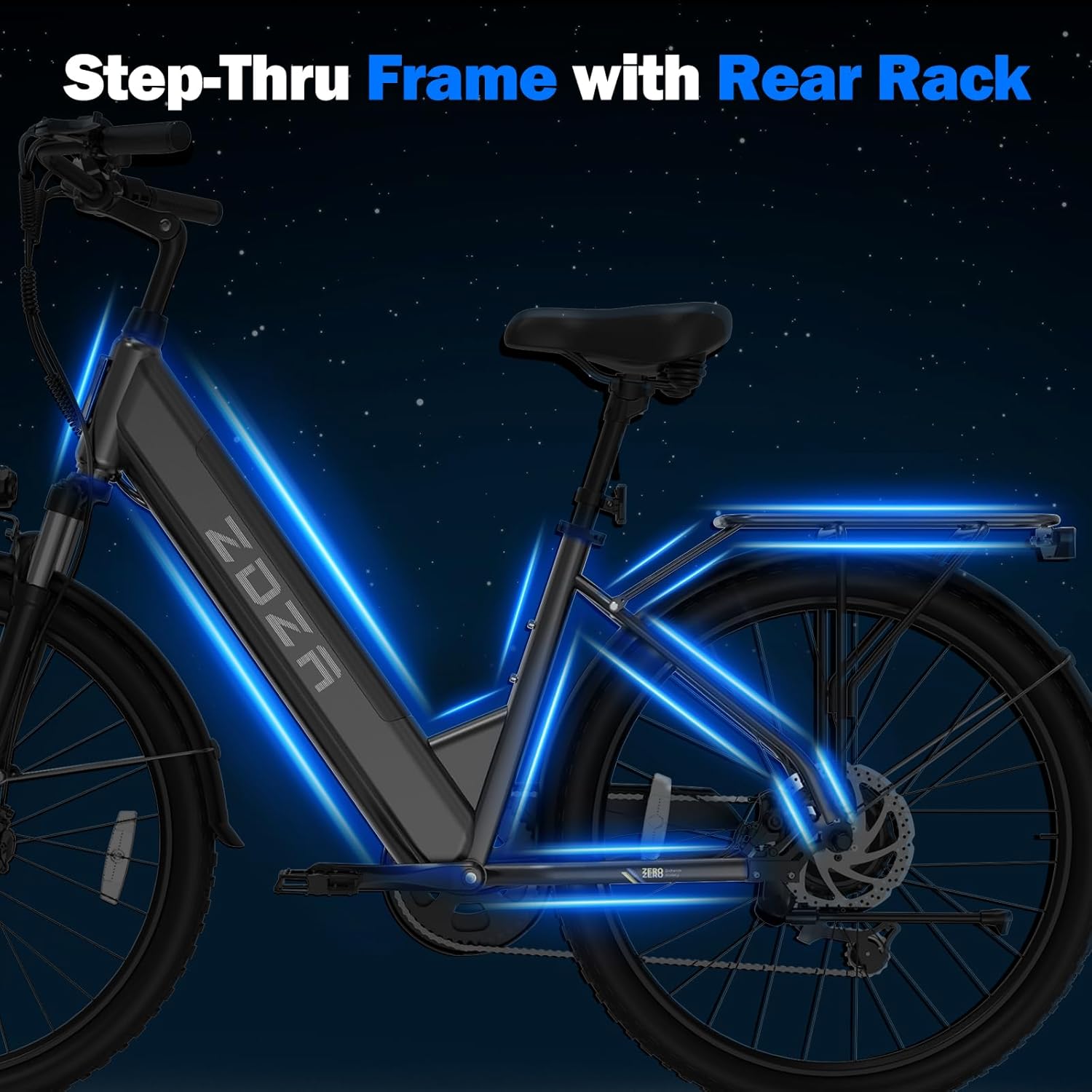 1000W Peak Electric Bike for Adults – Step-Through Commuter E-Bike with 7-Speed Gear System & Rear Cargo Rack