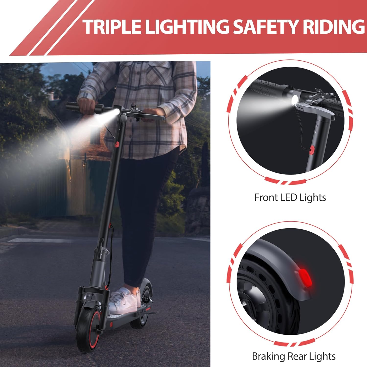 Electric Scooter for Adults – 350W/500W Motor, 19–22 MPH, Up to 28 Miles Range, Folding Design with Dual Suspension & App Control