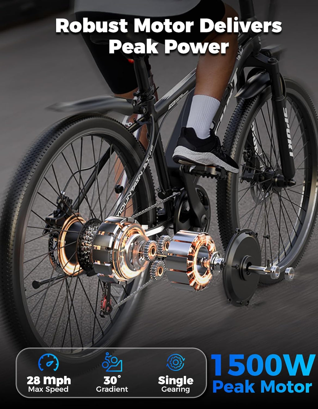 1500W Electric Mountain Bike for Adults – 25 MPH, 65-Mile Range, 26" Commuter E bike