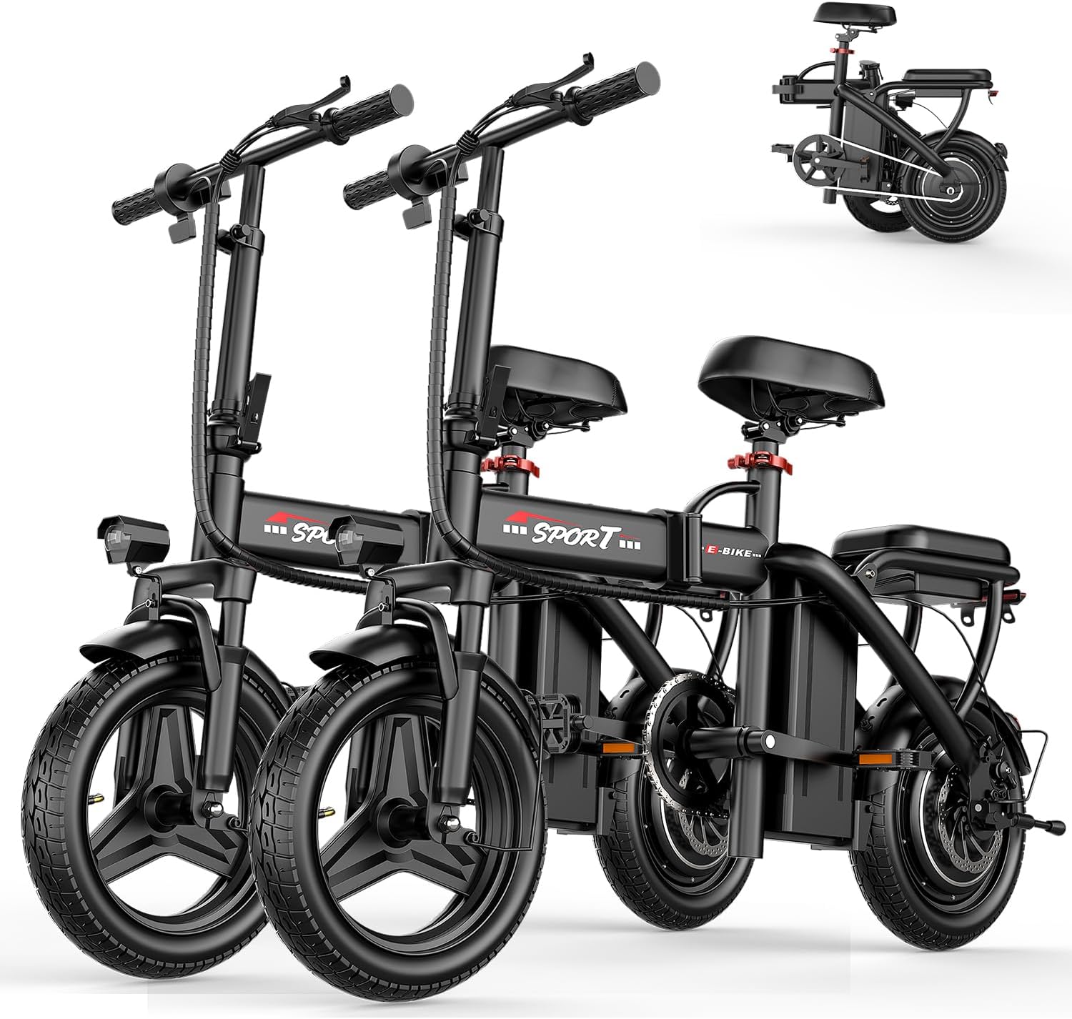 Folding Electric Bike for Adults & Teens with 800/1200W Peak Motor, 14" Wheels, Dual Suspension, Dual Brakes, 3 Riding Modes & Up to 45 Miles Range