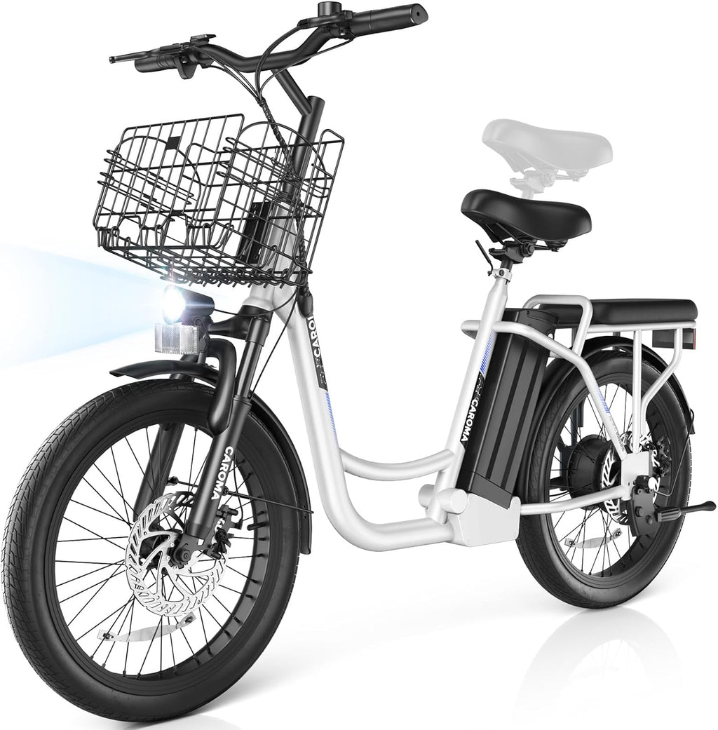 Electric Scooter with Seat – 20" Fat Tire Commuter E-Bike with Adjustable Seat, Basket & Removable Power System