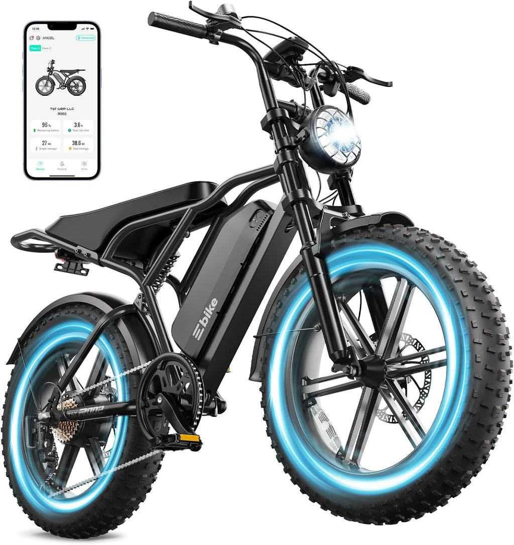 Adult Electric Fat Tire Bike, 1500W Peak Motor, Up to 60-Mile Range, 20" All-Terrain E-Bike with Dual Suspension & 7-Speed Drivetrain