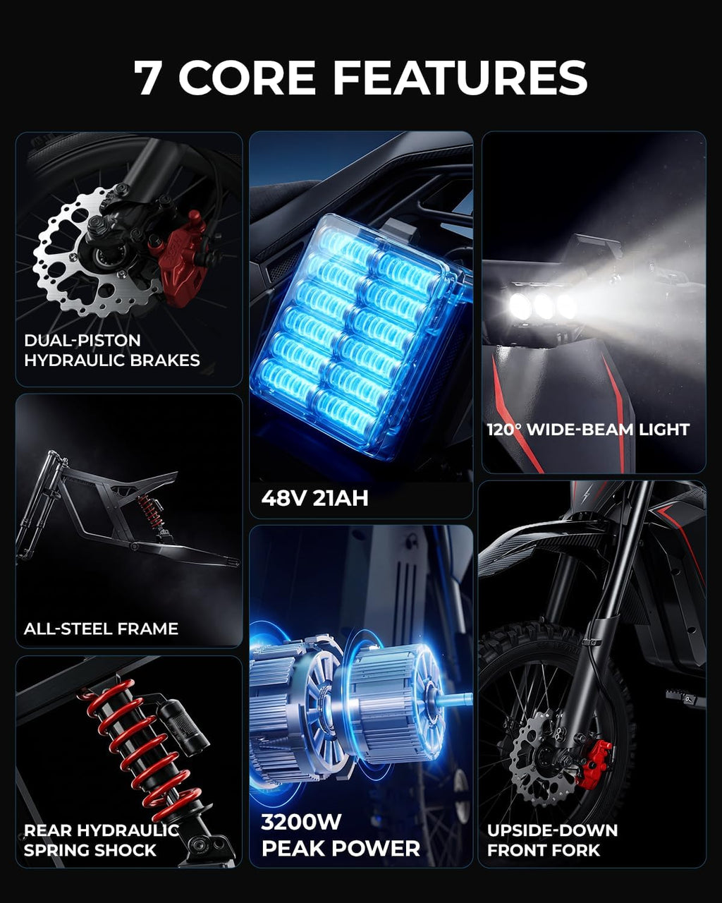 3200W Electric Dirt Bike for Adults & Teens – 37 MPH Off-Road E-Bike with Fat Tires, Dual Suspension & Hydraulic Brakes