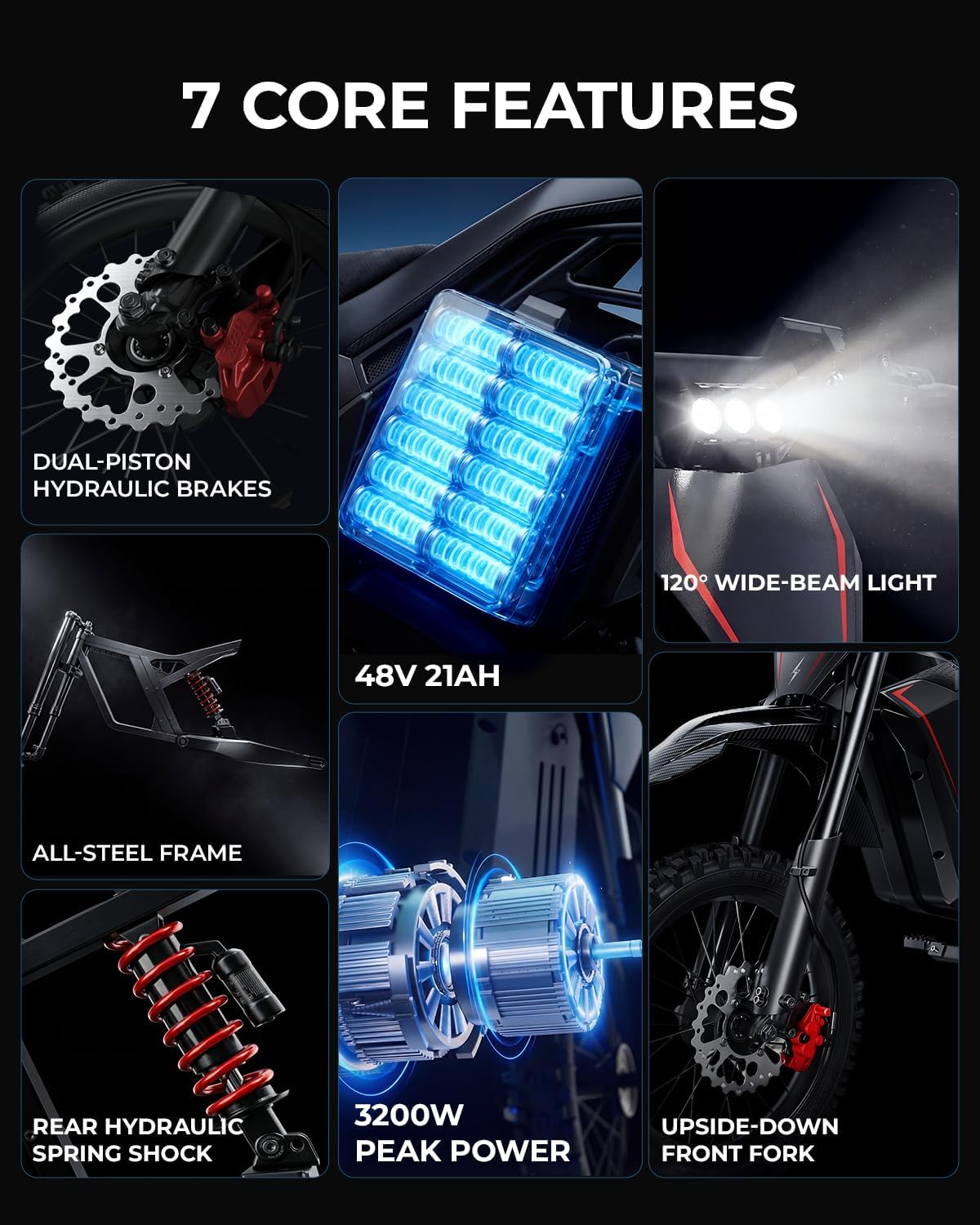 3200W Electric Dirt Bike for Adults & Teens – 37 MPH Off-Road E-Bike with Fat Tires, Dual Suspension & Hydraulic Brakes