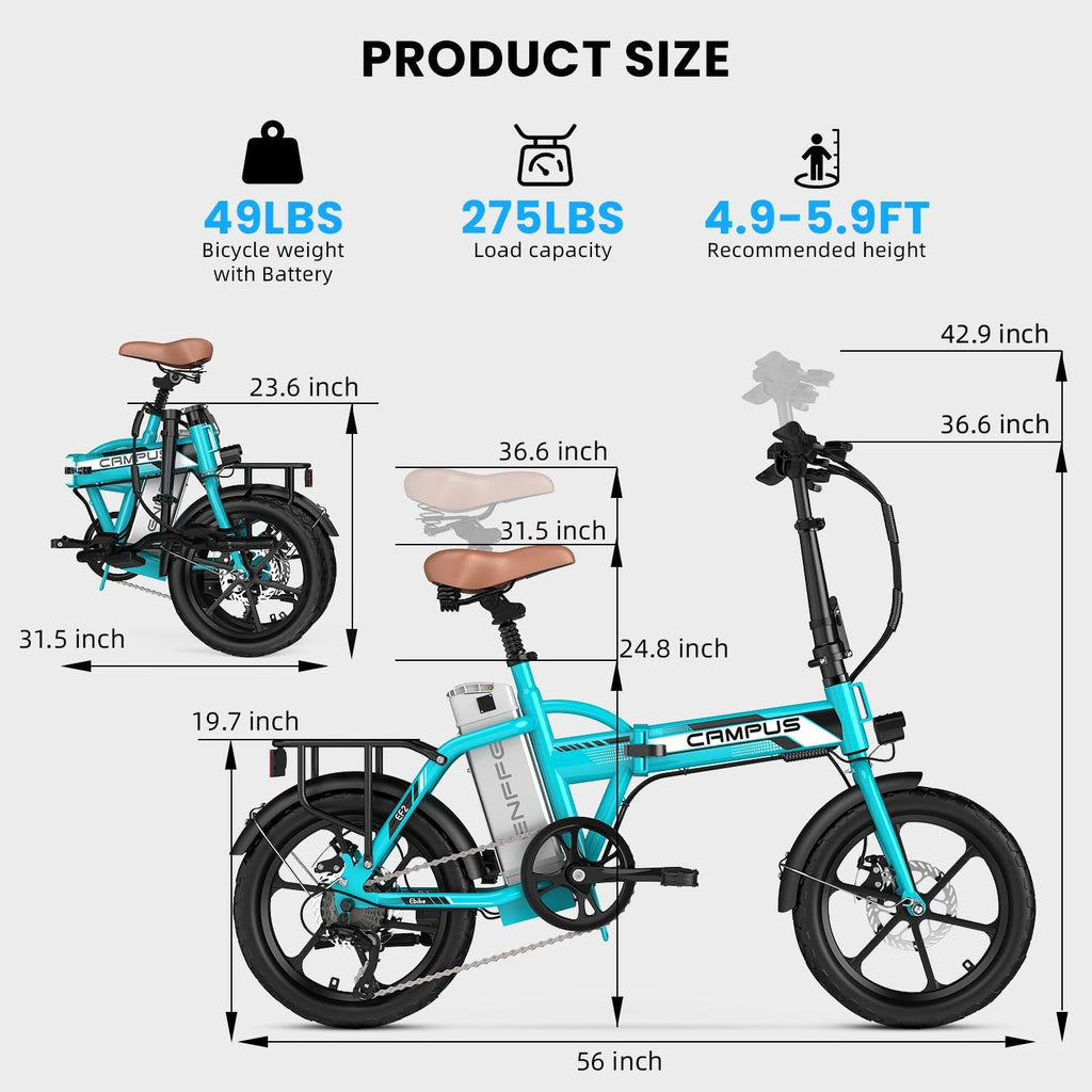 Lightweight Folding Electric Bike for Adults, Portable All-Terrain E-Bike with 7-Speed Drivetrain, UL Certified