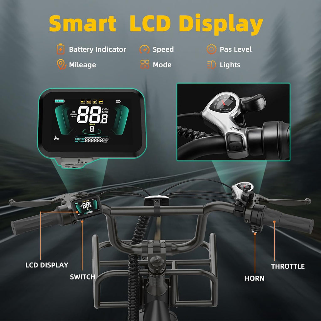 1800W Peak Electric Bike for Adults – 20" Fat Tire Step-Through E-Bike, Up to 90 Miles Range, 28 MPH, 7-Speed