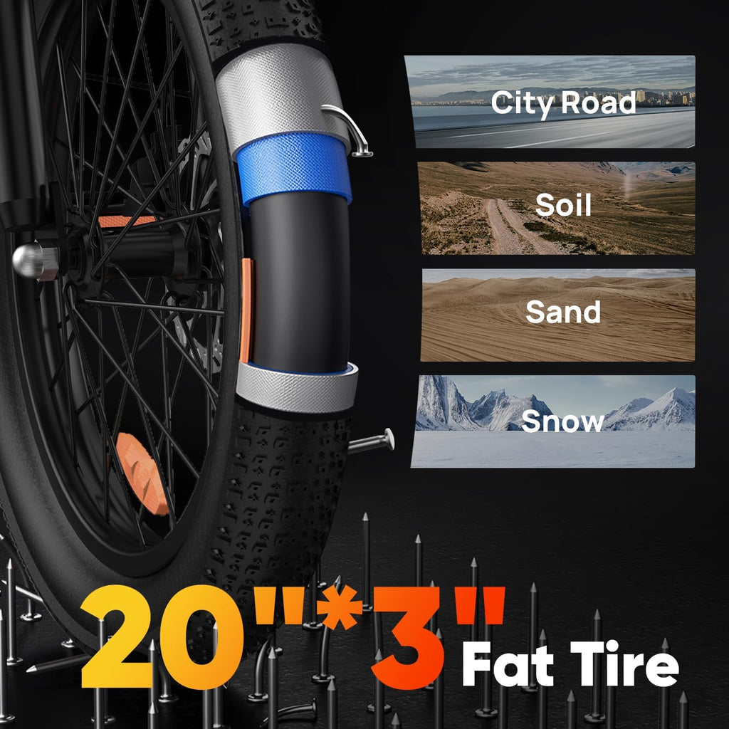 20" Fat Tire Electric Bike for Adults & Teens, Up to 80-Mile Range, 7-Speed E-Bike with Suspension & Adjustable Seat