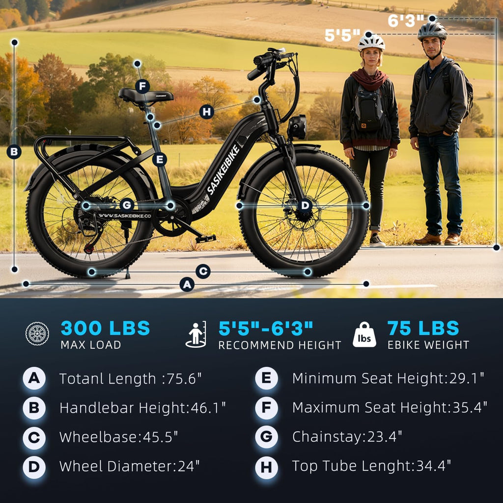 24" Fat Tire Step-Thru Electric Bike for Adults & Teens – All-Terrain E-Bike with Front Suspension & Removable Power System