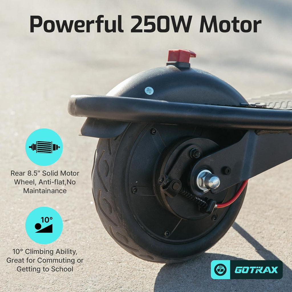 Electric Scooter for Adults, Max 12 Mile Range & 15.5Mph by 250W Motor, 8.5" Front Air & Rear Solid Tires