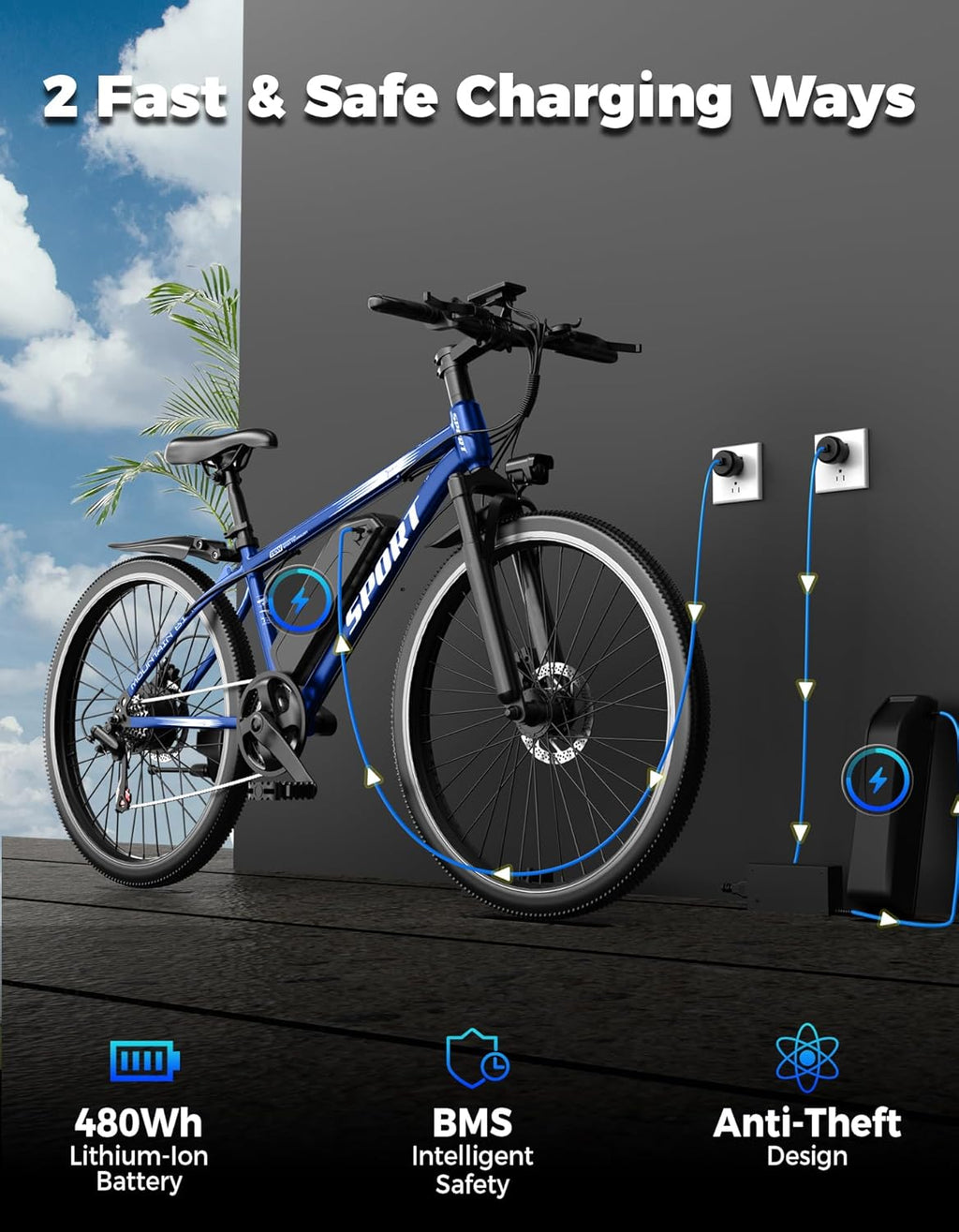 Electric Mountain Bike for Adults, 26-Inch Electric Bicycle, Long-Range Commuter E-Bike with Removable Power System and Multi-Speed Gearing