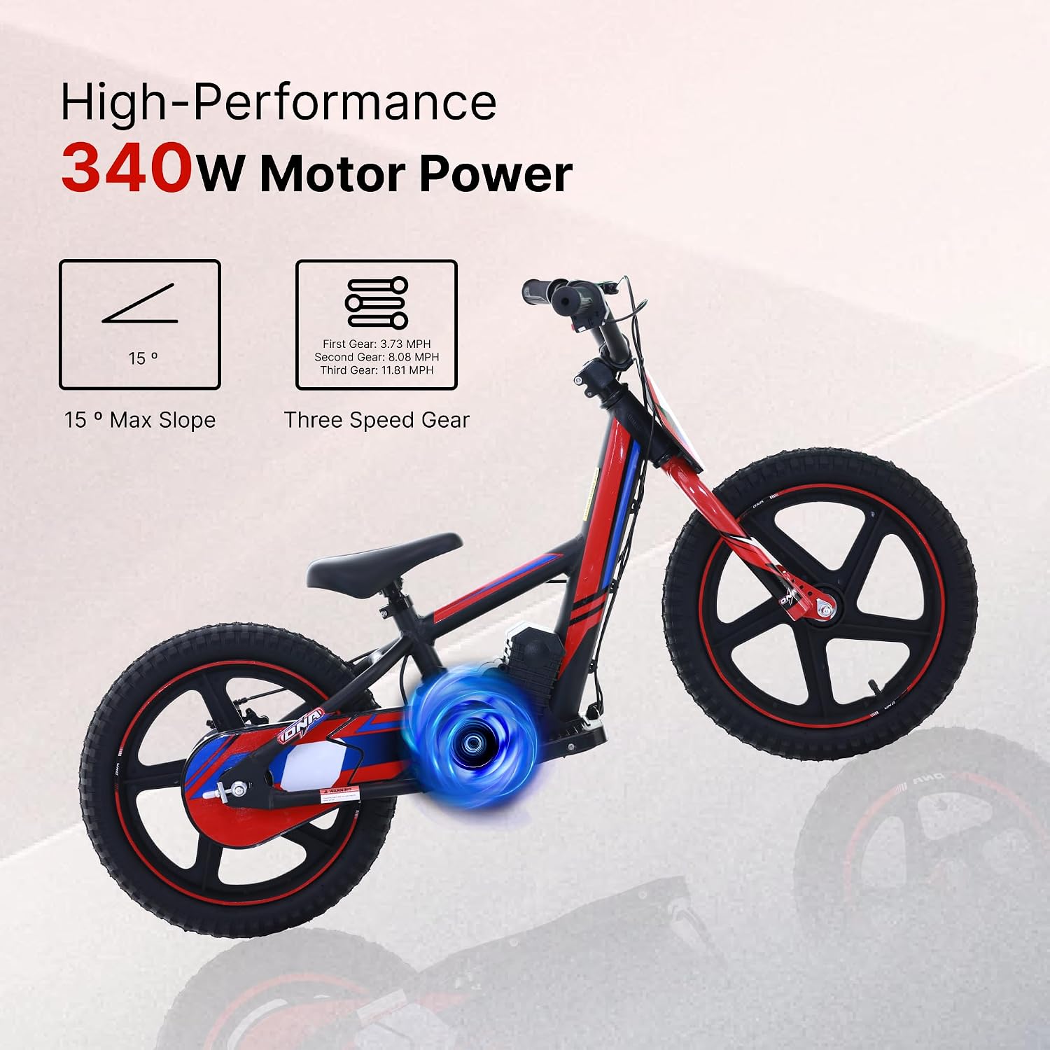Electric Dirt Bike for Kids Ages 5–10 – 340W Motor, 3-Speed Settings, 12 MPH Max Speed, Detachable Battery