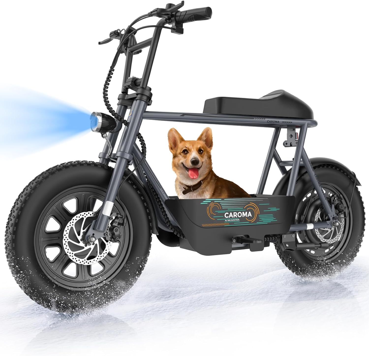 Electric Scooter with Seat – 16" Fat Tire Mini E-Bike for Adults with Basket, Cargo & Pet Carrier Design