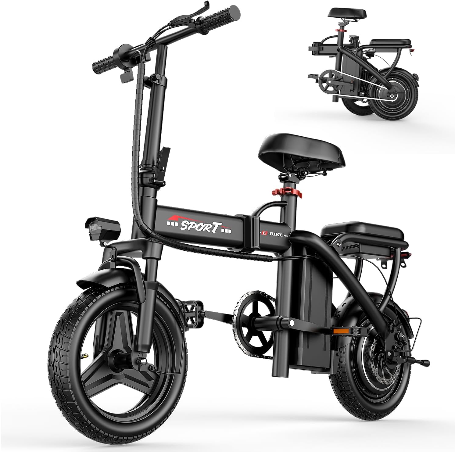 Folding Electric Bike for Adults & Teens – Up to 1200W Peak Motor, 14-Inch Portable E-Bike with Dual Suspension, 3-Speed Modes, Up to 25 MPH & 45-Mile Range