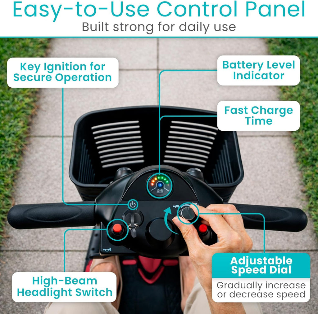 4-Wheel Mobility Scooter for Seniors & Adults – Compact Electric Mobility Chair with Long-Range Battery & Storage Basket