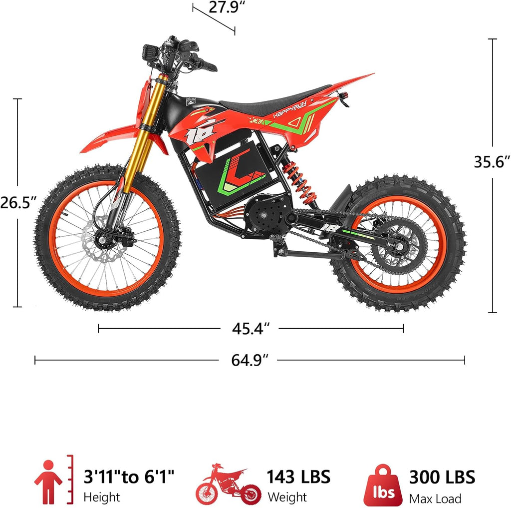 Electric Dirt Bike for Adults, 6000W Peak Mid-Drive Motor, Up to 46 MPH, 60-Mile Range, Dual Hydraulic Brakes