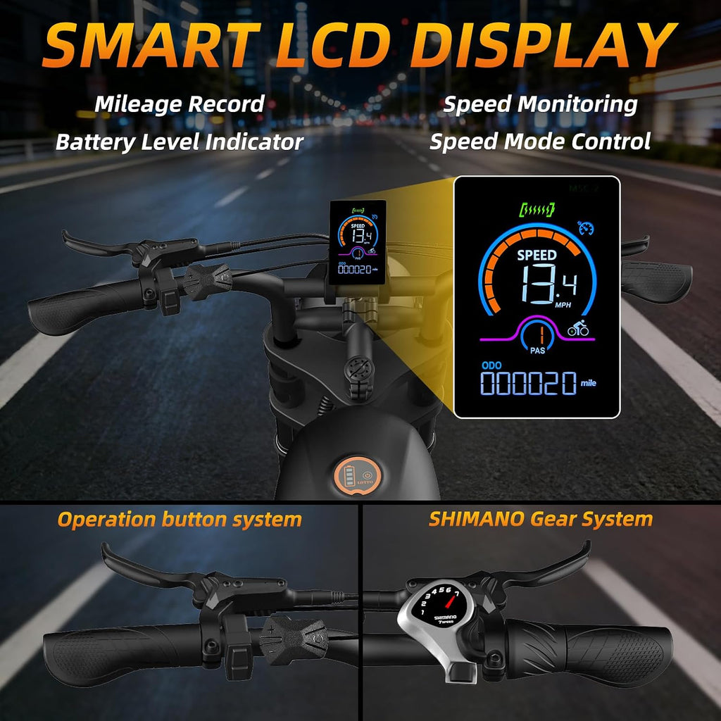3000W Peak Electric Bike for Adults – 20" Fat Tire Moped E-Bike, 35 MPH Top Speed, Up to 65 Miles Range