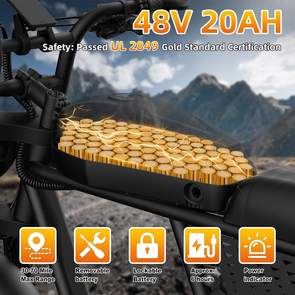 20-Inch Electric Bike for Adults, Fat Tire All-Terrain E-Bike, Long-Range Commuter & Adventure Bicycle