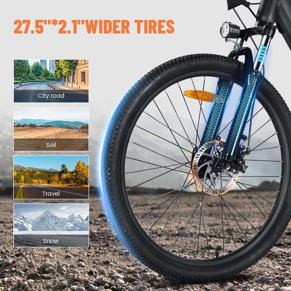 1200W Peak Electric Mountain Bike for Adults – 27.5" Step-Over E-Bike with Removable Battery, Up to 55 Miles Range, 7-Speed