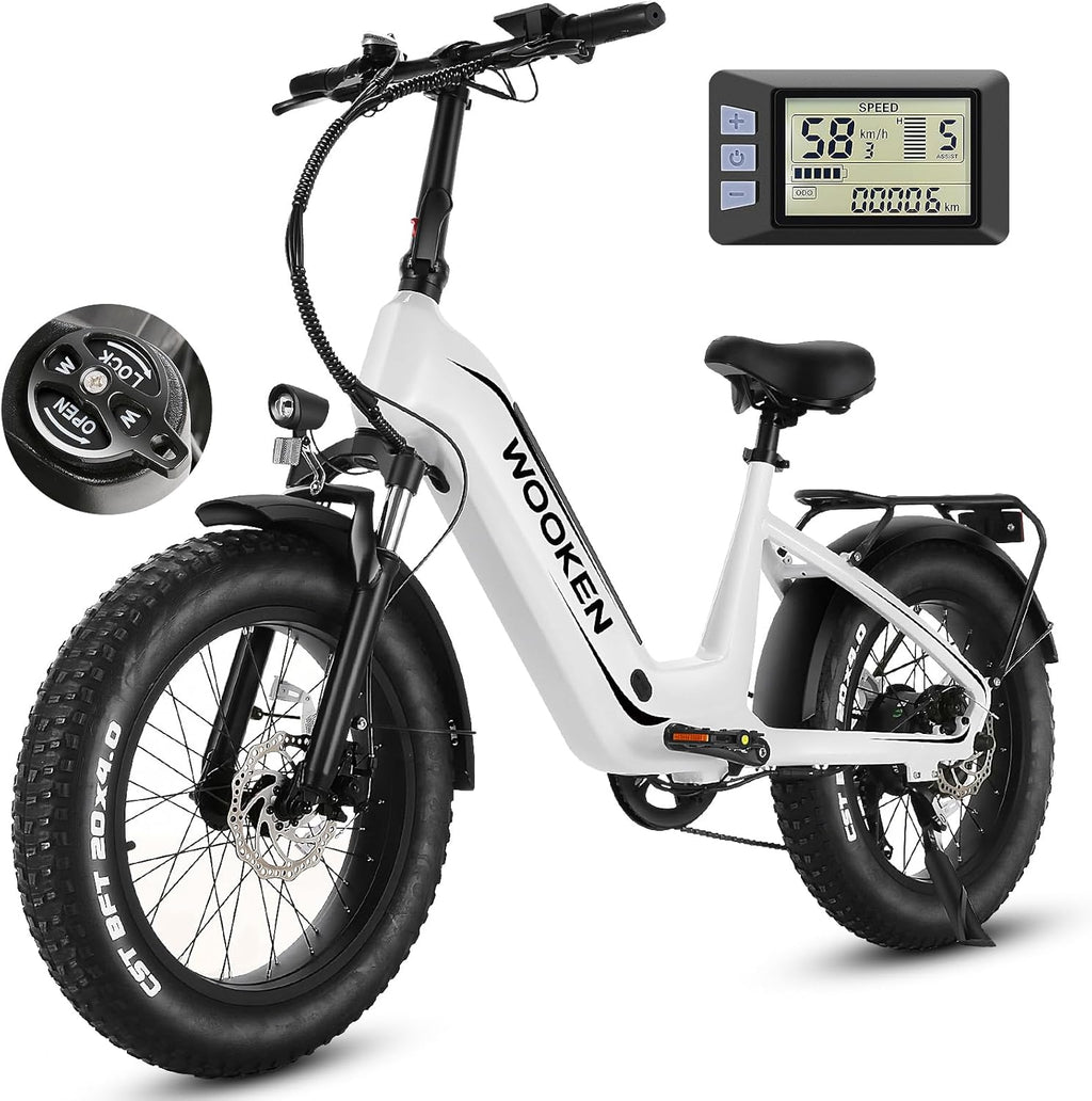 Step-Through Fat Tire Electric Bike for Adults – 20" All-Terrain E-Bike with Removable Power System & Long-Range Performance