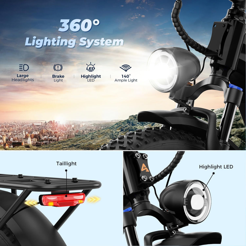 26" Fat Tire Electric Mountain Bike for Adults with 1800W Peak Motor, Air Suspension, Hydraulic Disc Brakes & Long-Range Performance