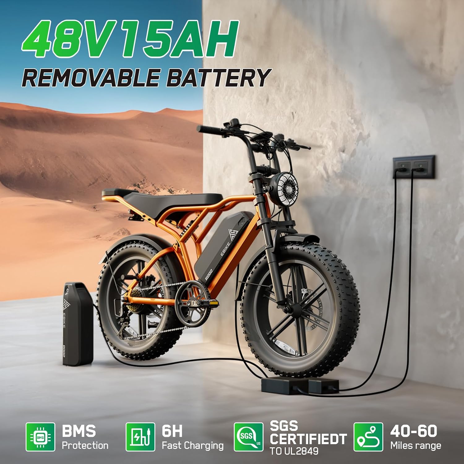 1500W Peak Electric Bike for Adults – 20" Fat Tire E-Bike, Up to 60 Miles Range, Dual Suspension, Removable Battery