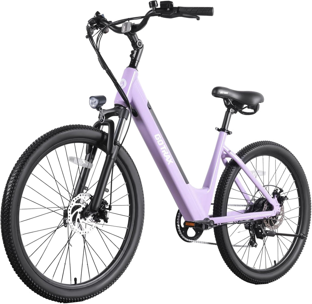 26" Step-Through Electric Bike for Adults, 500W Peak Motor, Up to 30-Mile Range, 7-Speed City E-Bike with Front Suspension