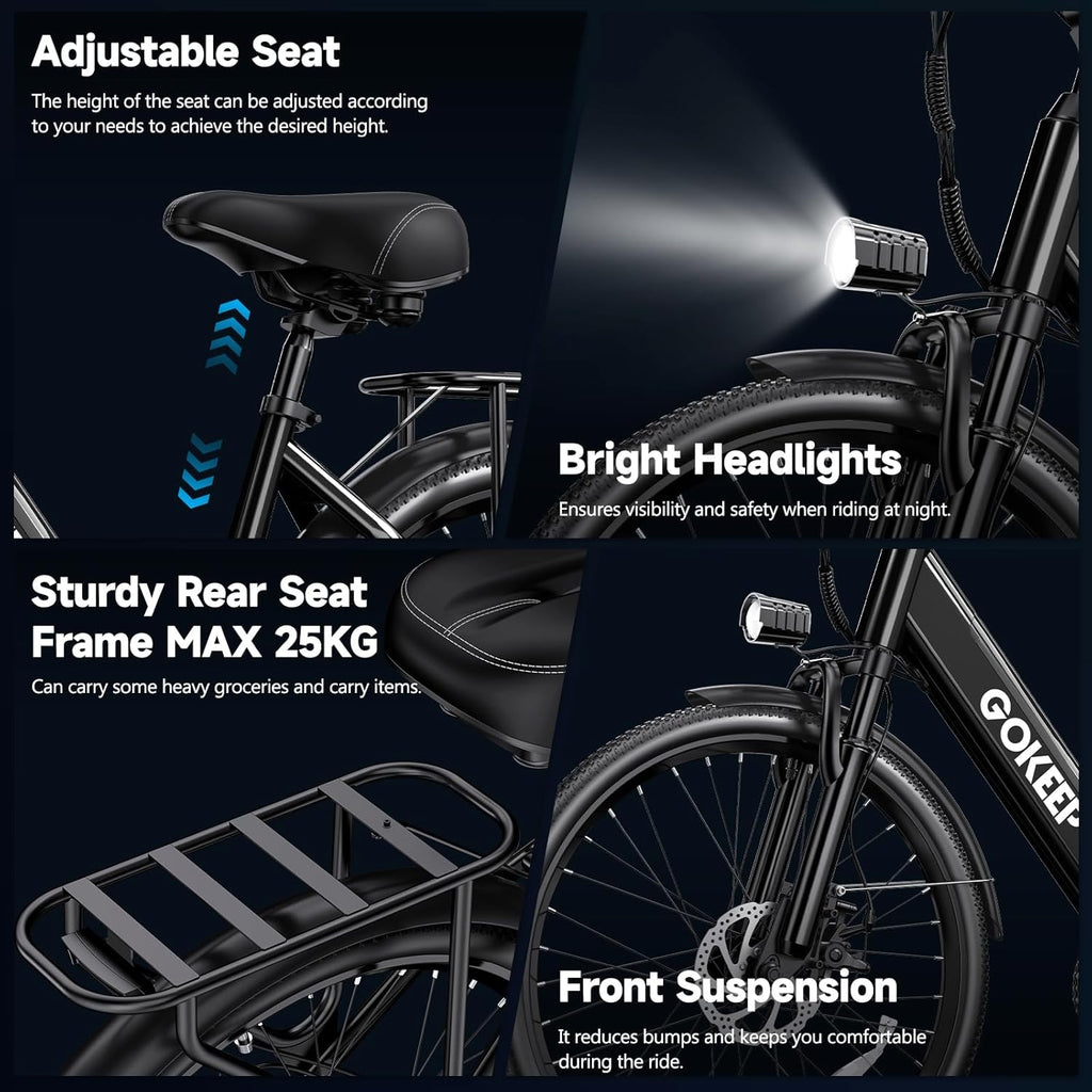 1000W Peak Electric Mountain Bike for Adults – 26-Inch E-Bike with 7-Speed Gears, Front Suspension, Adjustable Stem, Up to 28 MPH & 75-Mile Range