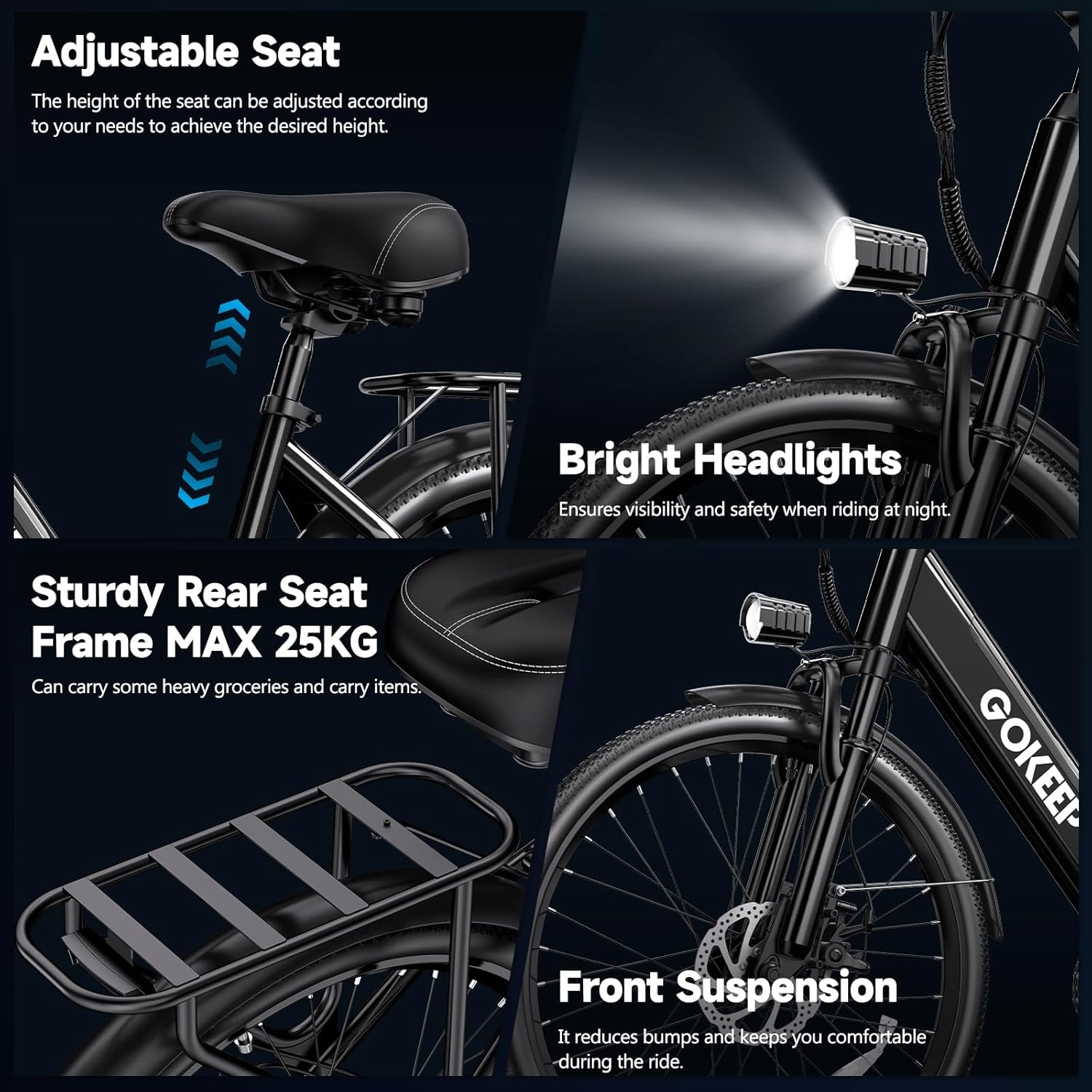 1000W Peak Electric Mountain Bike for Adults – 26-Inch E-Bike with 7-Speed Gears, Front Suspension, Adjustable Stem, Up to 28 MPH & 75-Mile Range