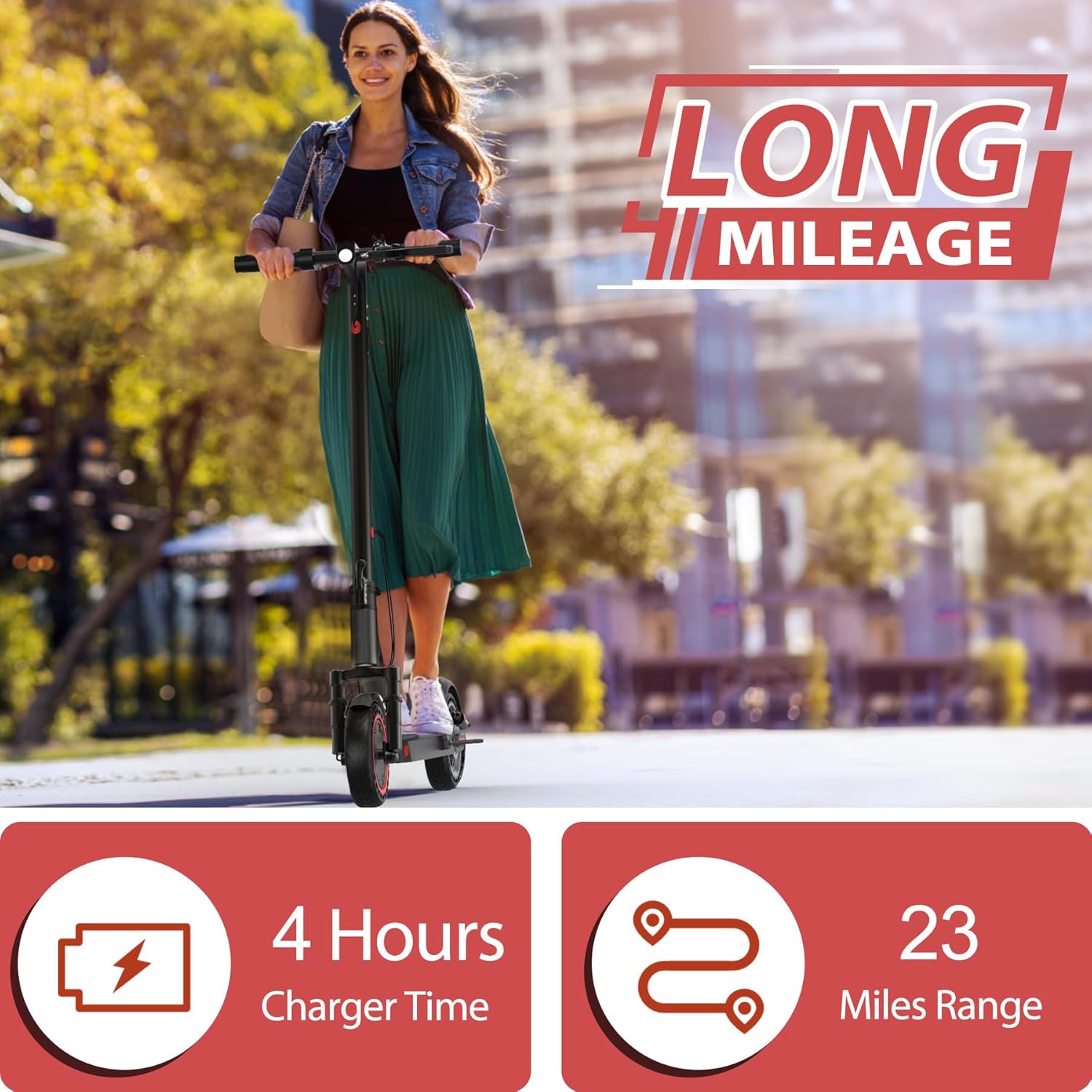Electric Scooter for Adults – 350W/500W Motor, 19–22 MPH, Up to 28 Miles Range, Folding Design with Dual Suspension & App Control