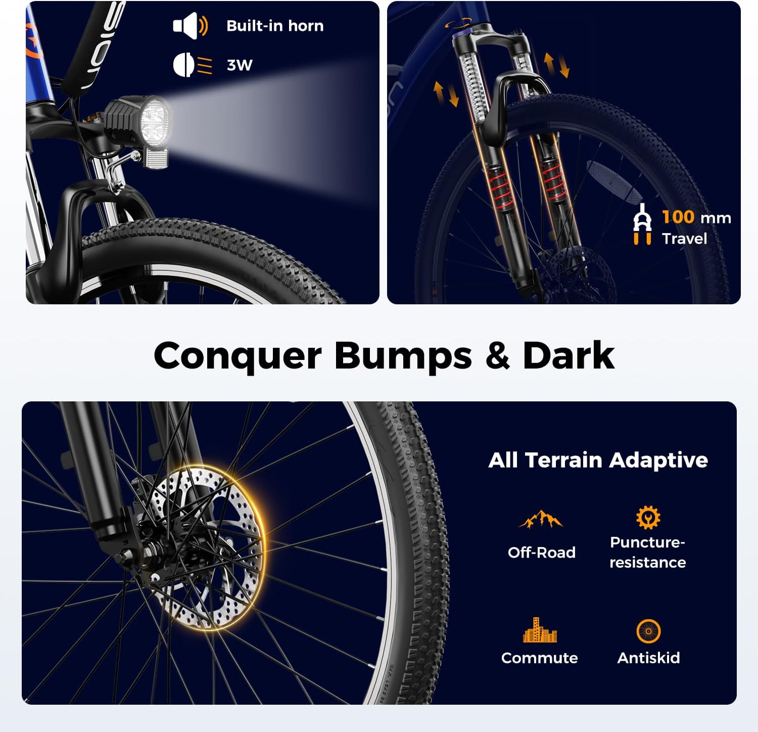 26" Electric Mountain Bike for Adults – Peak 1000W Motor, 20 MPH, 40-Mile Range, 7-Speed